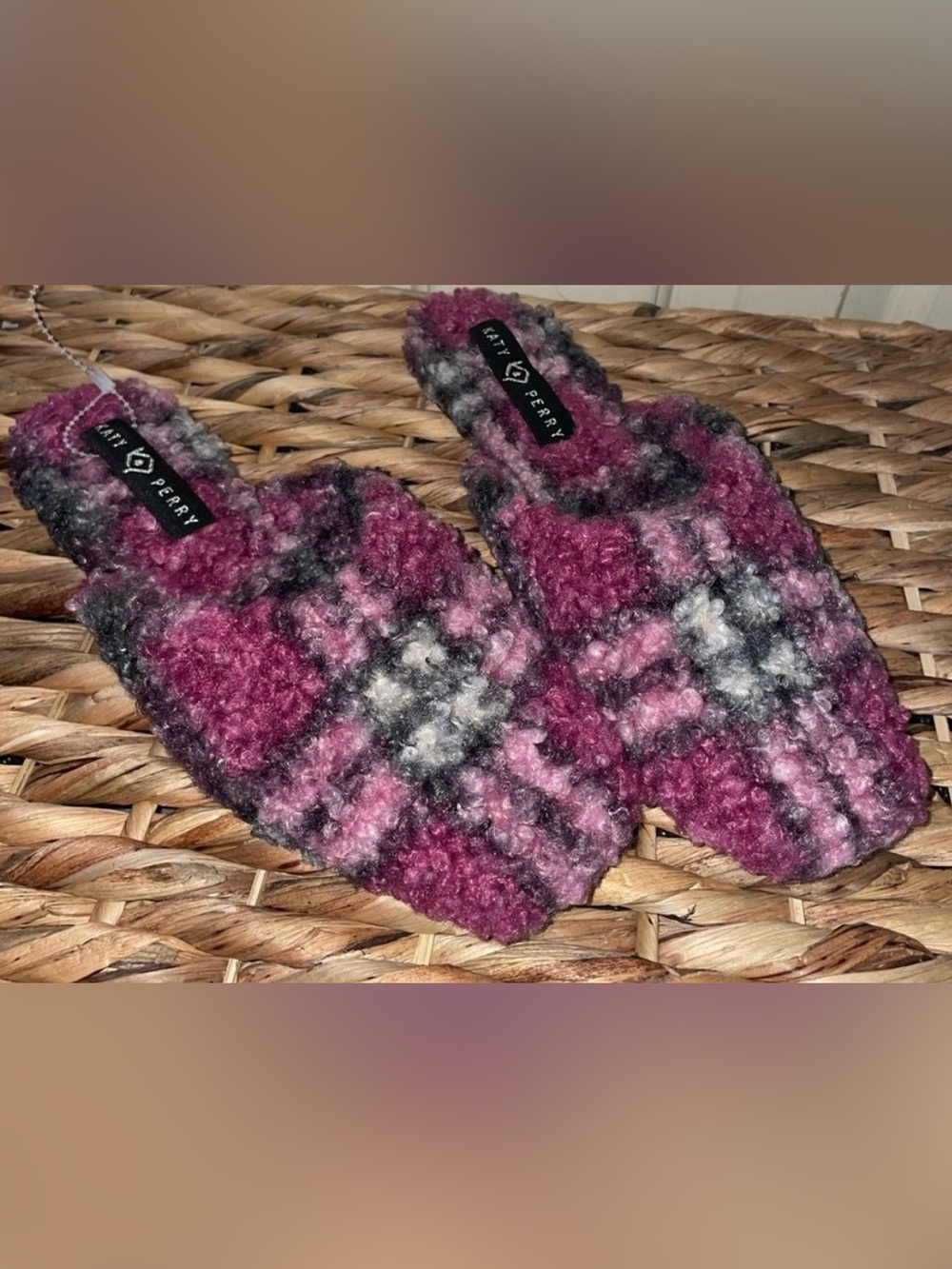 Katy Perry Collections Plaid Pink and Gray Slippers
